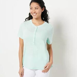 Candace Cameron Bure Linen blend Spring Mint Button-Up Henley Tee Sz XL